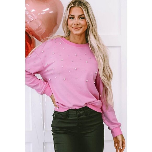 NWT AMELIA BUBBLEGUM PINK PEARL CREWNECK SWEATER - Picture 4 of 16